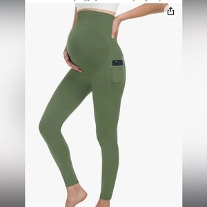 Green high waisted belly support leggings